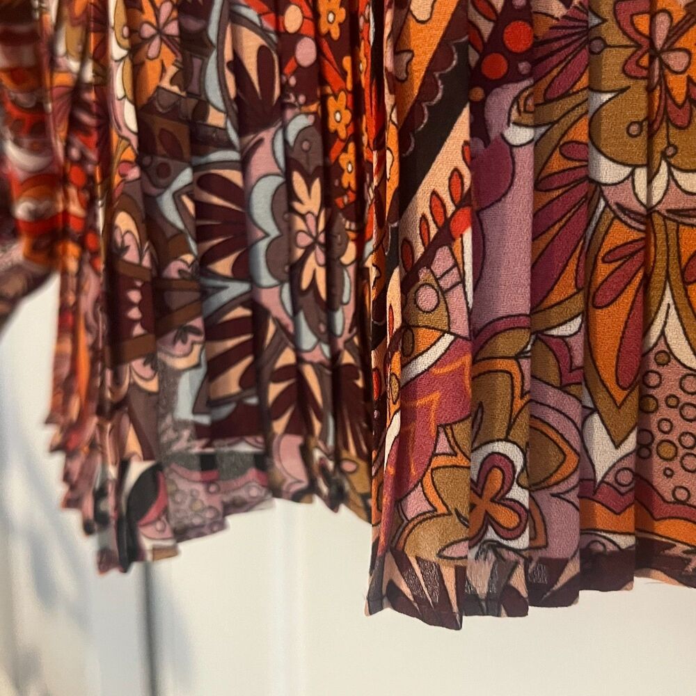 Floral & Ivy Pleated Belted Mixed Print Blouse drape flowy long sleeve Small - Picture 8 of 11